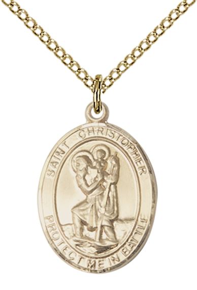 14KT GOLD FILLED ST CHRISTOPHER PENDANT ON A CHAIN - 3/4" x 1"